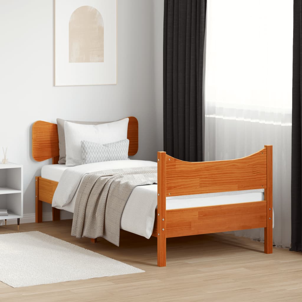 vidaXL Bed Frame without Mattress Wax Brown 75x190 cm Small Single Solid Wood Pine