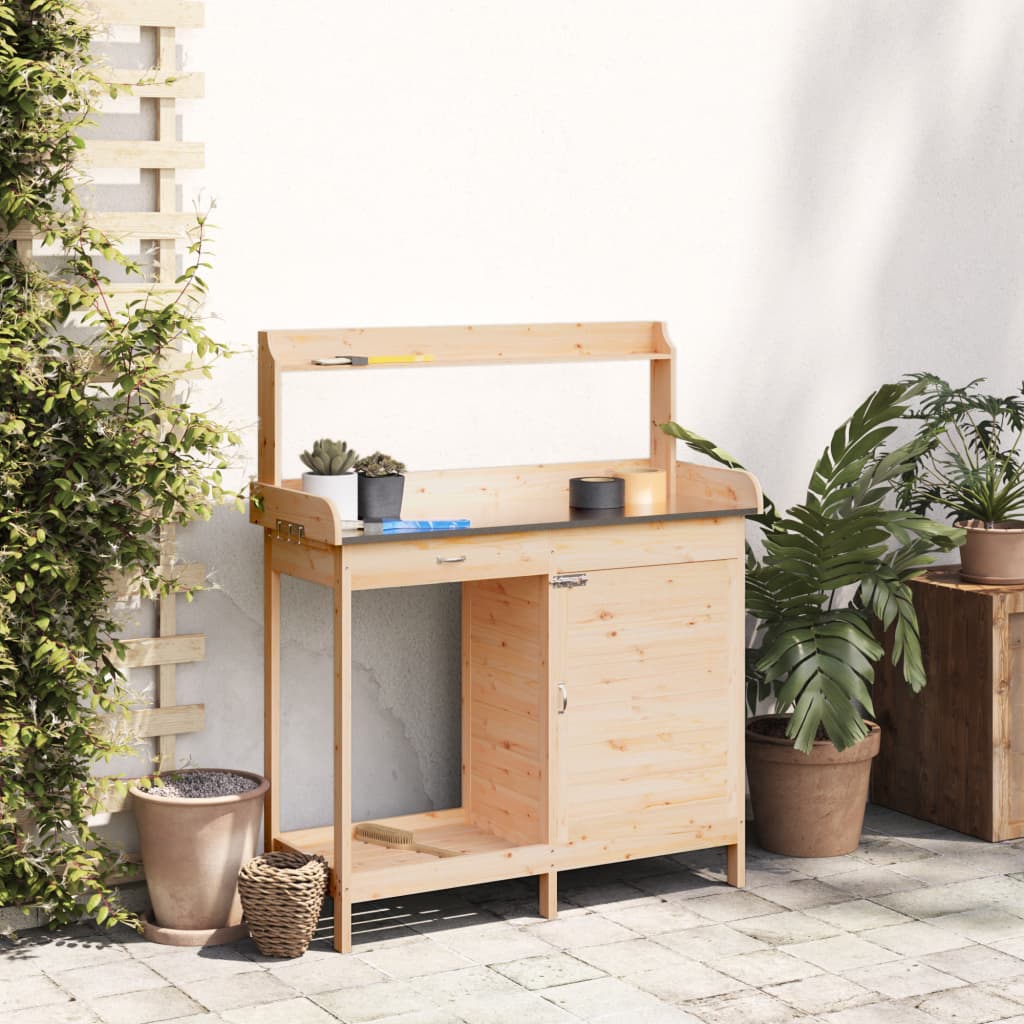 vidaXL Potting Table with Cabinet 110,5x45x124,5 cm Solid Wood Fir
