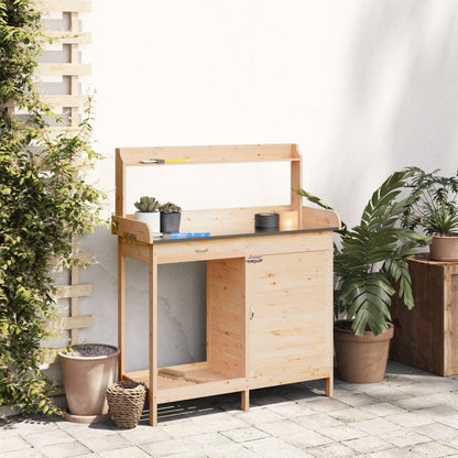 vidaXL Potting Table with Cabinet 110,5x45x124,5 cm Solid Wood Fir
