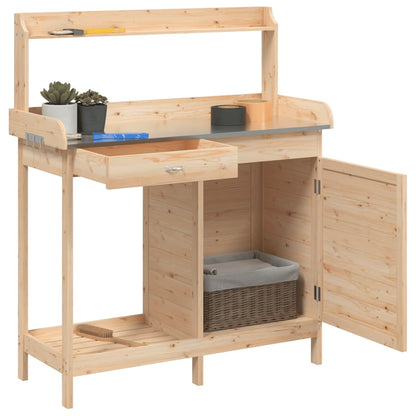 vidaXL Potting Table with Cabinet 110,5x45x124,5 cm Solid Wood Fir
