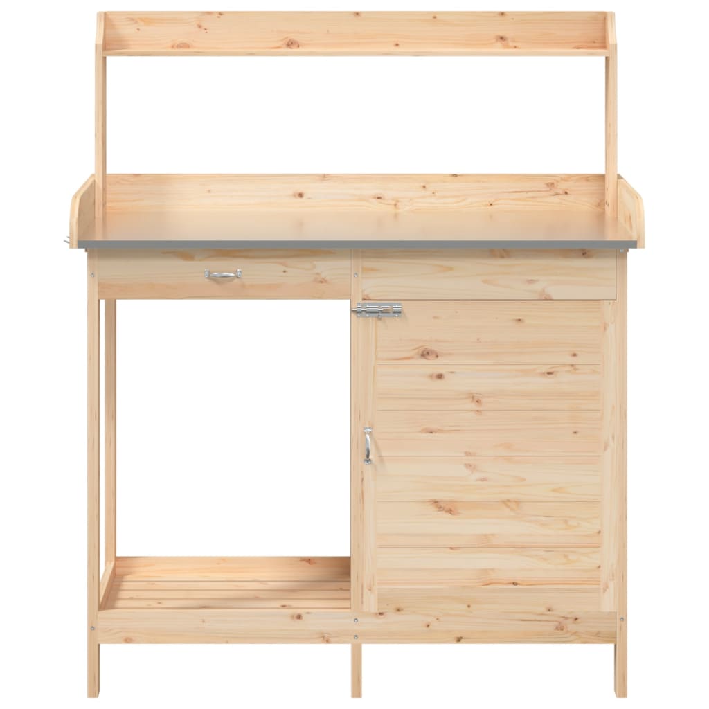 vidaXL Potting Table with Cabinet 110,5x45x124,5 cm Solid Wood Fir