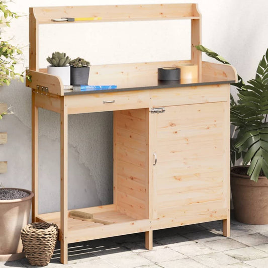 vidaXL Potting Table with Cabinet 110,5x45x124,5 cm Solid Wood Fir