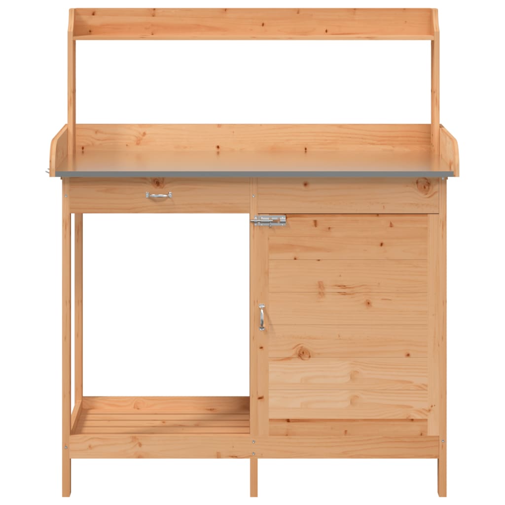 vidaXL Potting Table with Cabinet Brown 110.5x45x124.5 cm Solid Wood Fir
