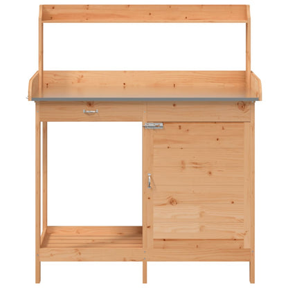 vidaXL Potting Table with Cabinet Brown 110.5x45x124.5 cm Solid Wood Fir