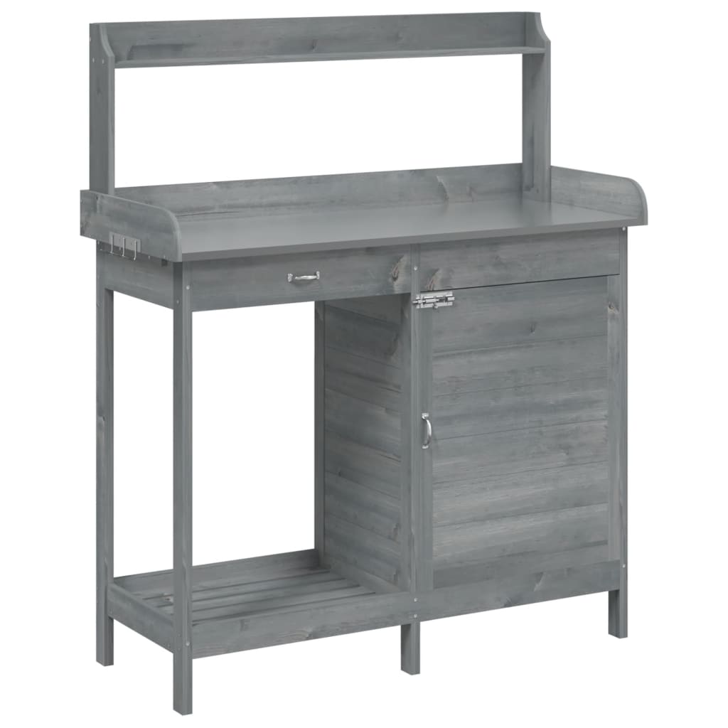 vidaXL Potting Table with Cabinet Grey 110.5x45x124.5cm Solid Wood Fir