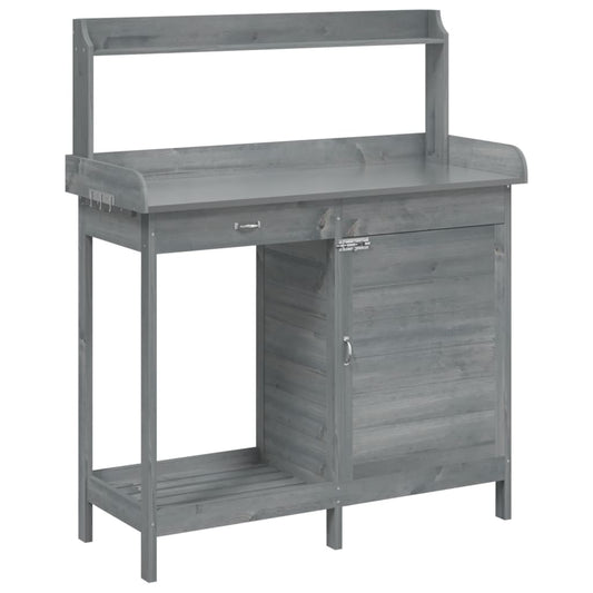 vidaXL Potting Table with Cabinet Grey 110.5x45x124.5cm Solid Wood Fir