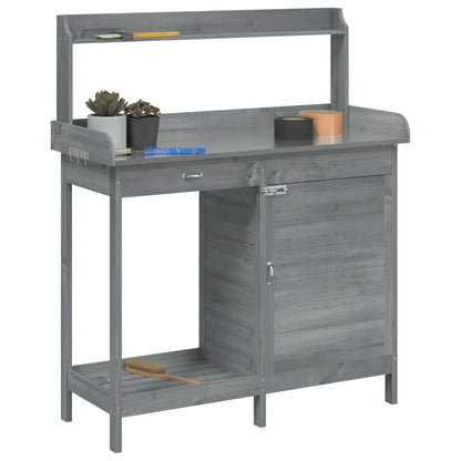 vidaXL Potting Table with Cabinet Grey 110.5x45x124.5cm Solid Wood Fir