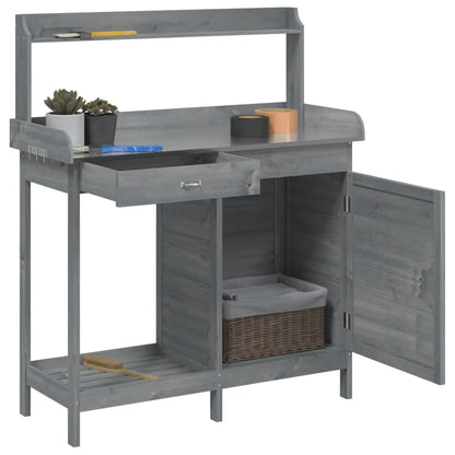 vidaXL Potting Table with Cabinet Grey 110.5x45x124.5cm Solid Wood Fir