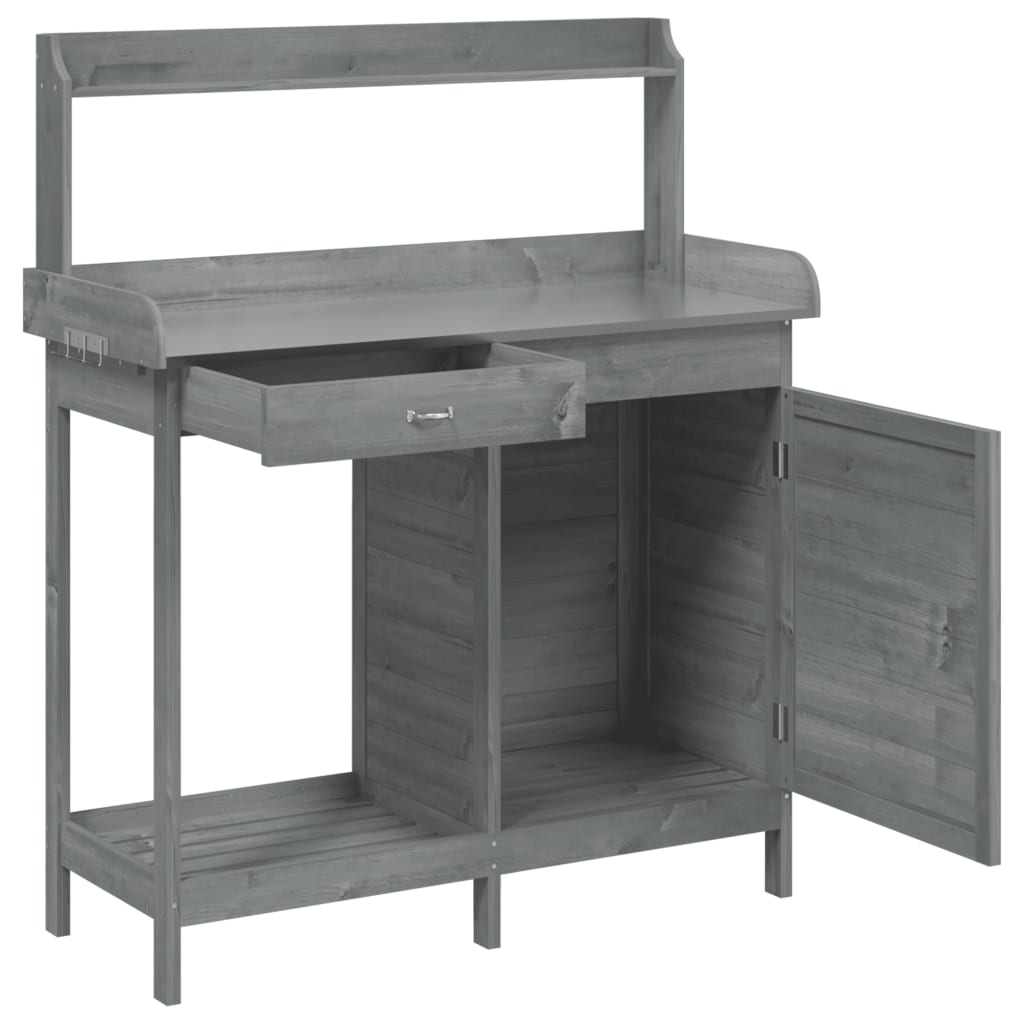 vidaXL Potting Table with Cabinet Grey 110.5x45x124.5cm Solid Wood Fir