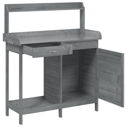 vidaXL Potting Table with Cabinet Grey 110.5x45x124.5cm Solid Wood Fir