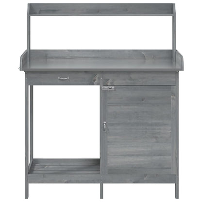 vidaXL Potting Table with Cabinet Grey 110.5x45x124.5cm Solid Wood Fir