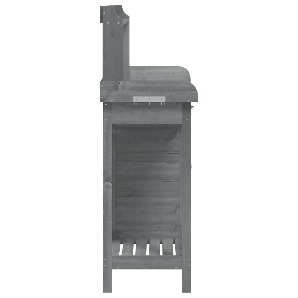 vidaXL Potting Table with Cabinet Grey 110.5x45x124.5cm Solid Wood Fir