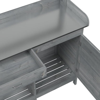 vidaXL Potting Table with Cabinet Grey 110.5x45x124.5cm Solid Wood Fir