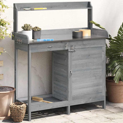 vidaXL Potting Table with Cabinet Grey 110.5x45x124.5cm Solid Wood Fir