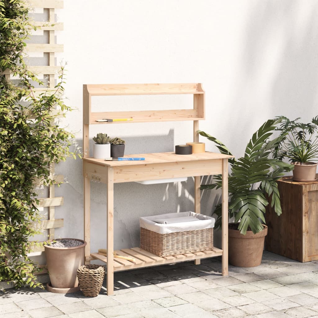 vidaXL Potting Table with Sink 147,5x44x139,5 cm Solid Wood Fir