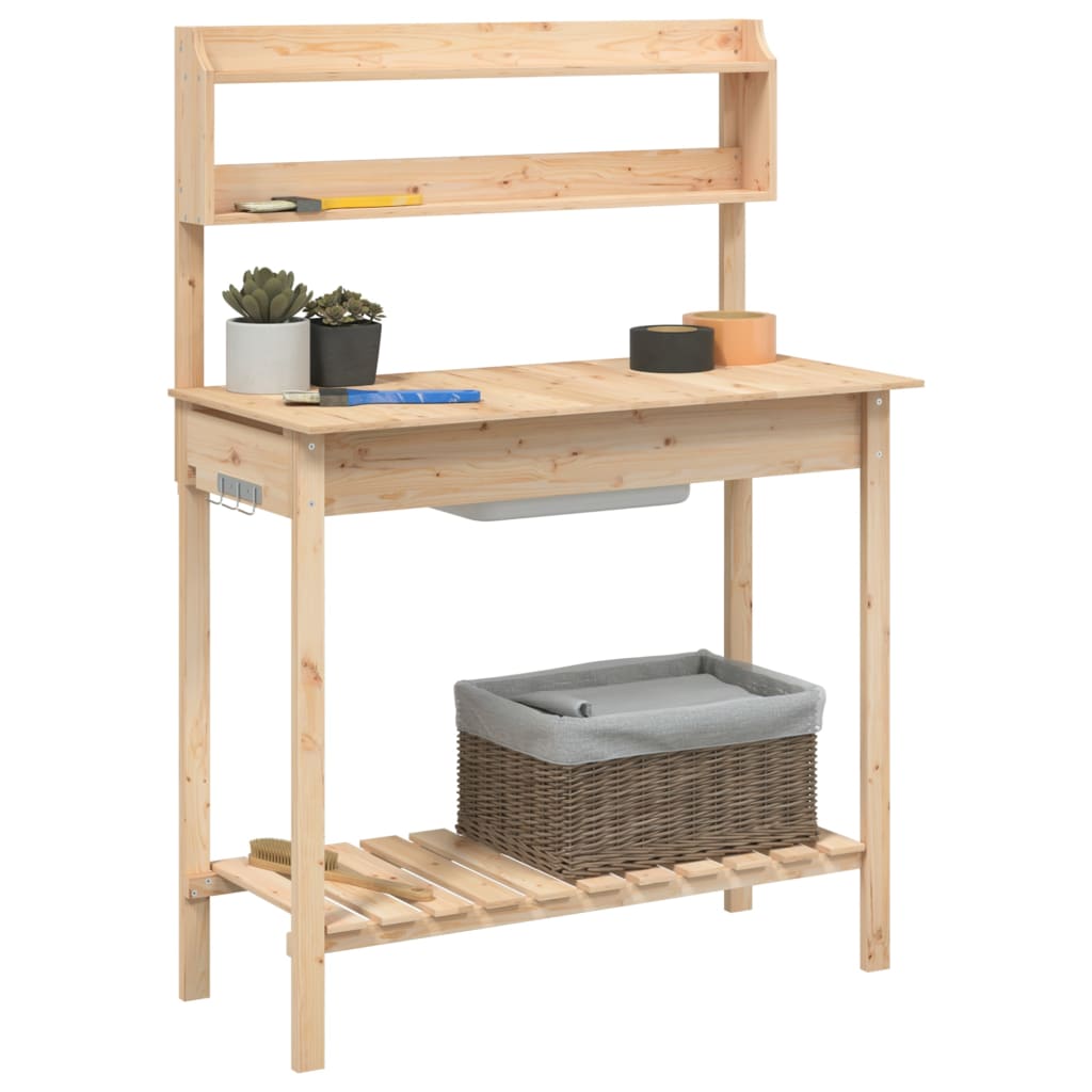 vidaXL Potting Table with Sink 147,5x44x139,5 cm Solid Wood Fir