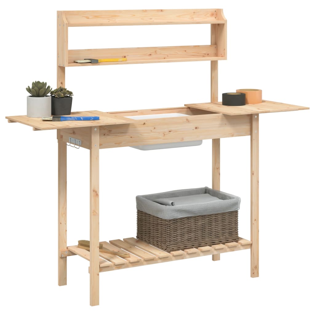 vidaXL Potting Table with Sink 147,5x44x139,5 cm Solid Wood Fir
