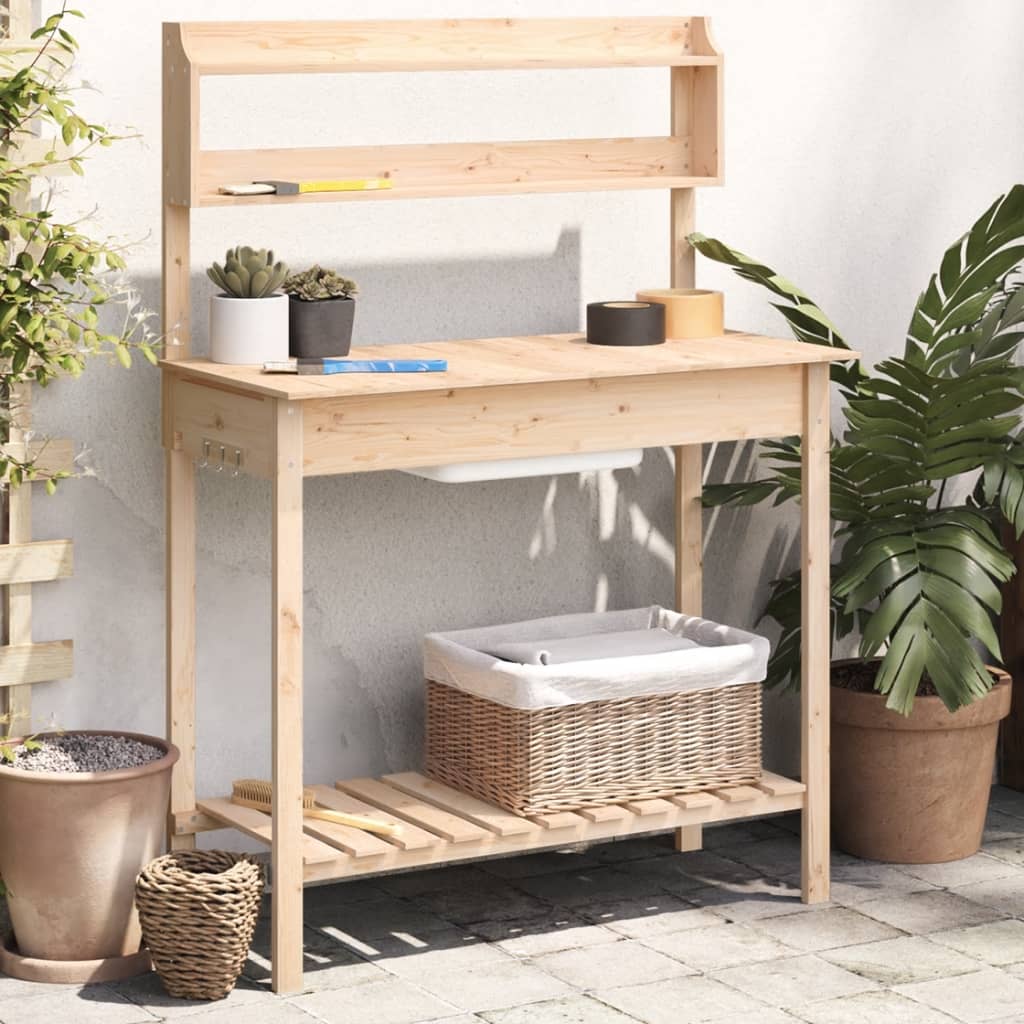 vidaXL Potting Table with Sink 147,5x44x139,5 cm Solid Wood Fir