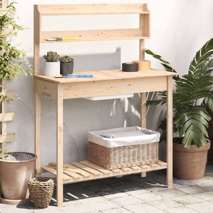 vidaXL Potting Table with Sink 147,5x44x139,5 cm Solid Wood Fir