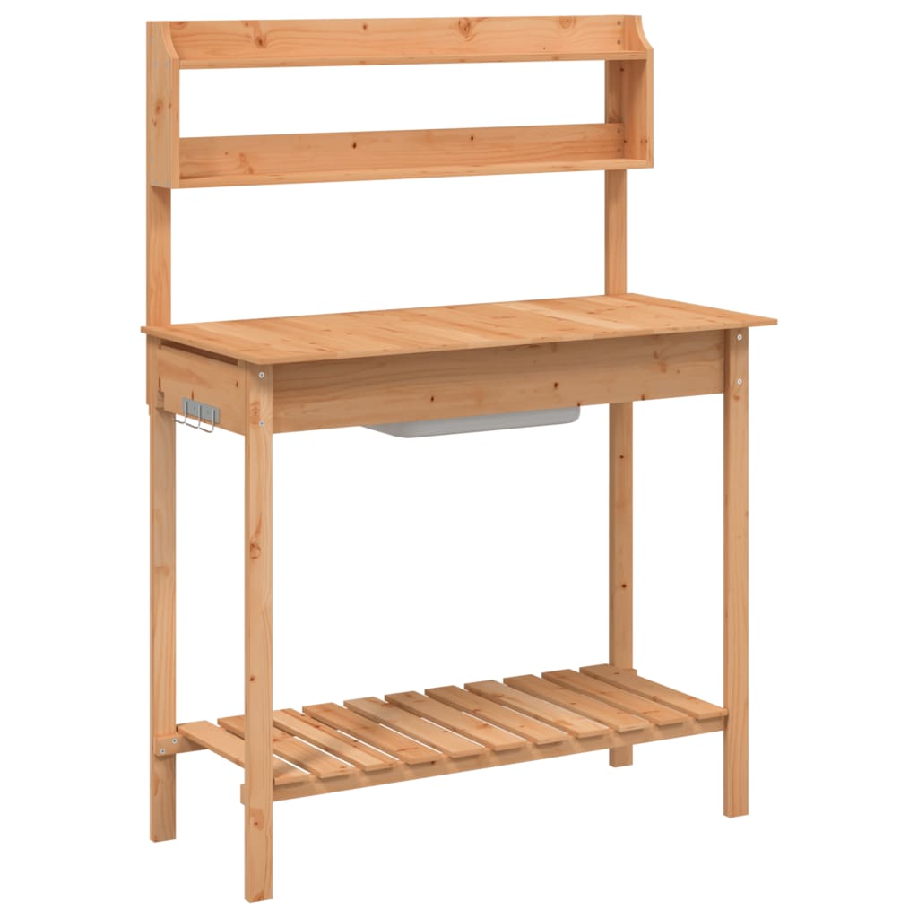 vidaXL Potting Table with Sink Brown 147,5x44x139,5 cm Solid Wood Fir