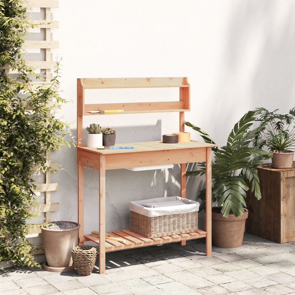 vidaXL Potting Table with Sink Brown 147,5x44x139,5 cm Solid Wood Fir