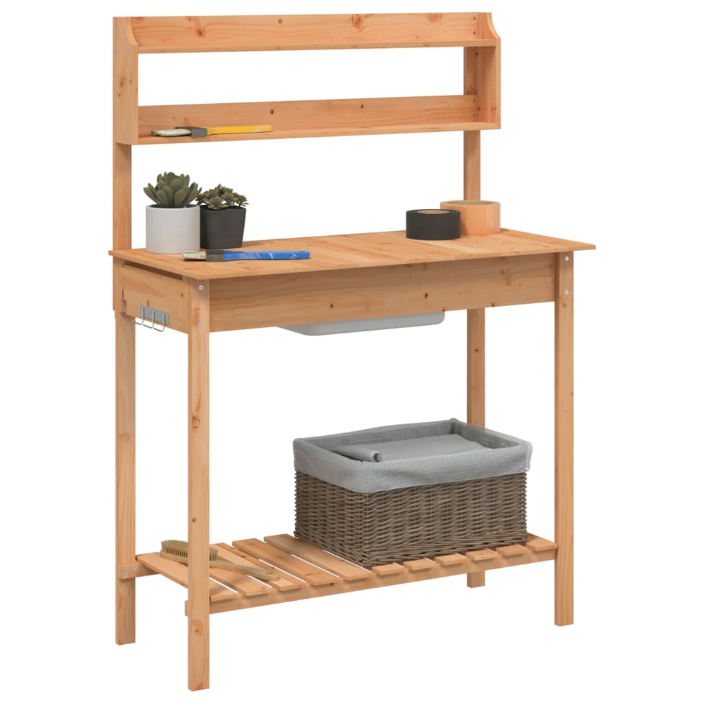 vidaXL Potting Table with Sink Brown 147,5x44x139,5 cm Solid Wood Fir