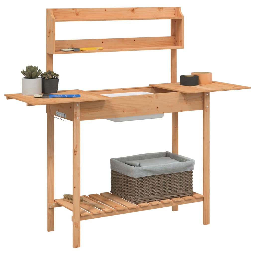 vidaXL Potting Table with Sink Brown 147,5x44x139,5 cm Solid Wood Fir