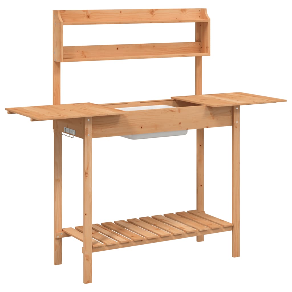 vidaXL Potting Table with Sink Brown 147,5x44x139,5 cm Solid Wood Fir