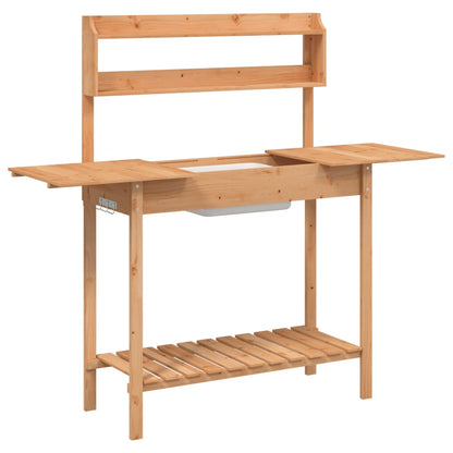vidaXL Potting Table with Sink Brown 147,5x44x139,5 cm Solid Wood Fir