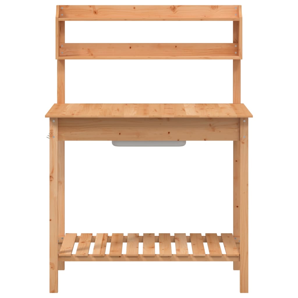 vidaXL Potting Table with Sink Brown 147,5x44x139,5 cm Solid Wood Fir