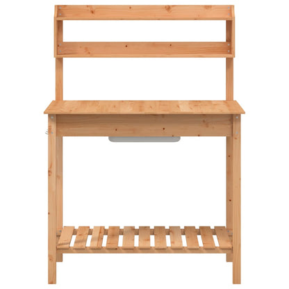 vidaXL Potting Table with Sink Brown 147,5x44x139,5 cm Solid Wood Fir