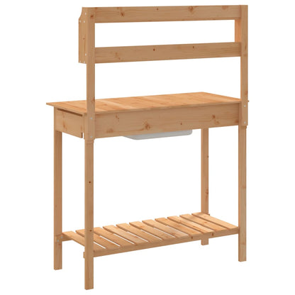 vidaXL Potting Table with Sink Brown 147,5x44x139,5 cm Solid Wood Fir
