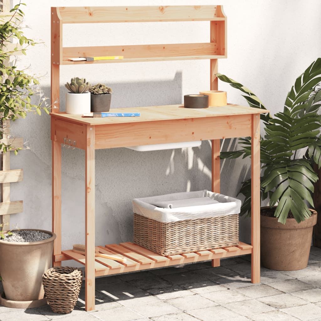 vidaXL Potting Table with Sink Brown 147,5x44x139,5 cm Solid Wood Fir