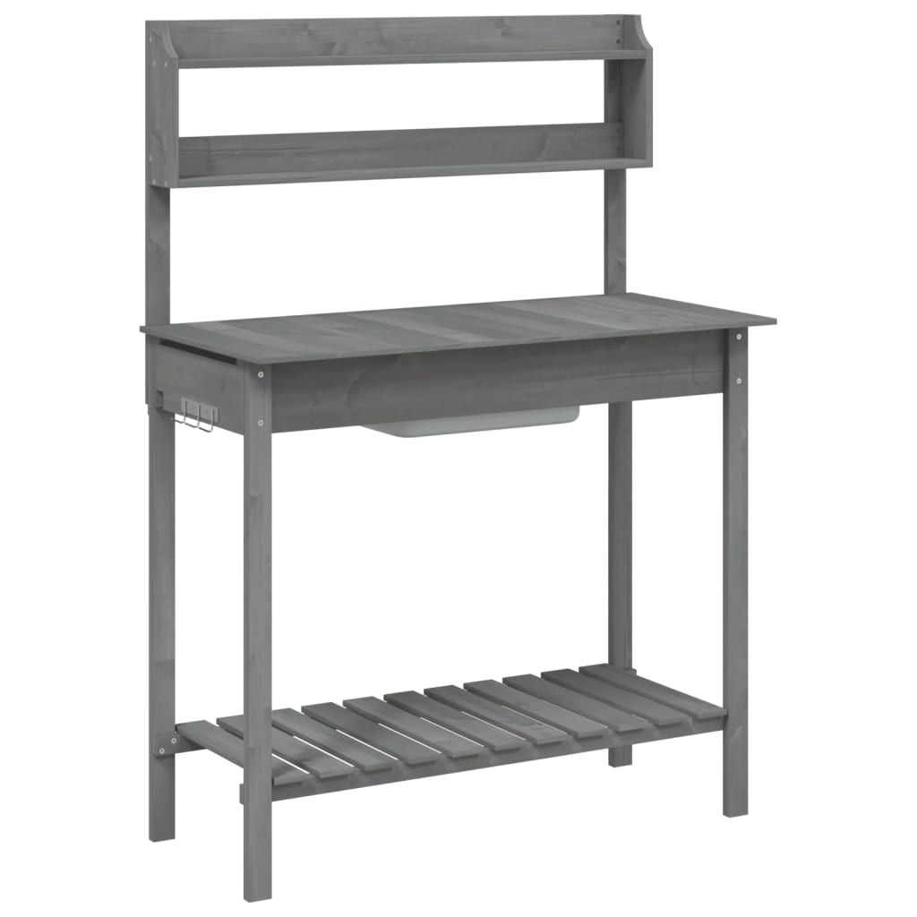 vidaXL Potting Table with Sink Grey 147,5x44x139,5 cm Solid Wood Fir