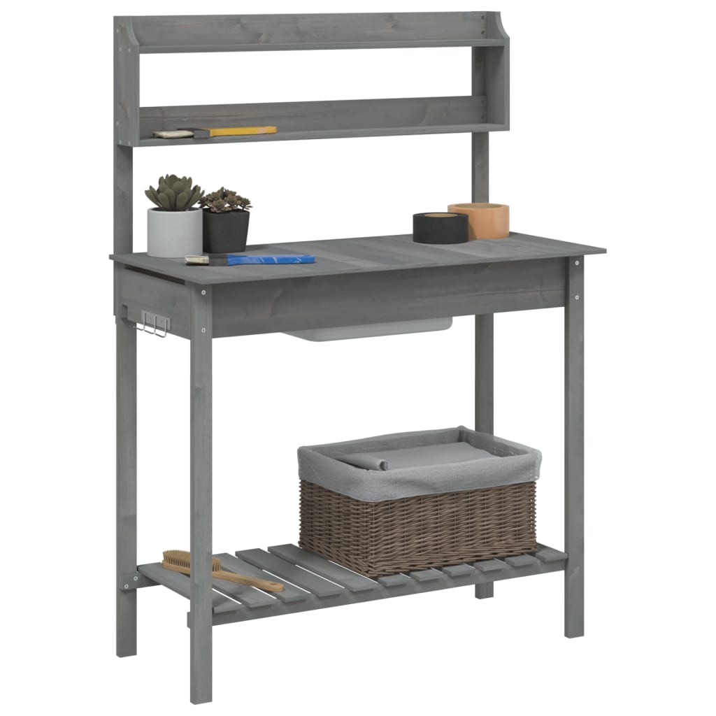 vidaXL Potting Table with Sink Grey 147,5x44x139,5 cm Solid Wood Fir