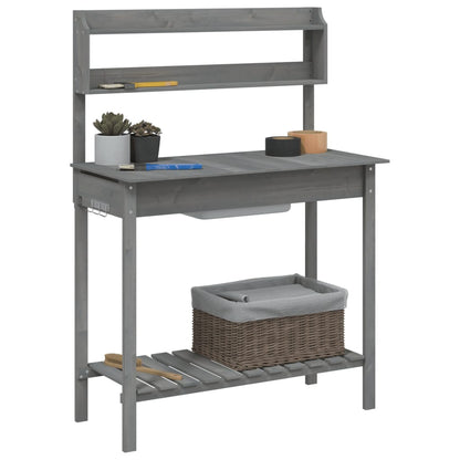 vidaXL Potting Table with Sink Grey 147,5x44x139,5 cm Solid Wood Fir
