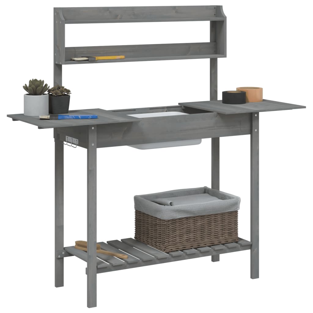 vidaXL Potting Table with Sink Grey 147,5x44x139,5 cm Solid Wood Fir
