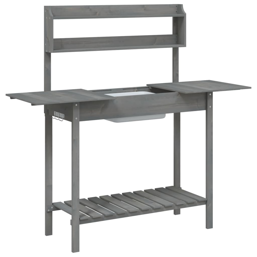 vidaXL Potting Table with Sink Grey 147,5x44x139,5 cm Solid Wood Fir
