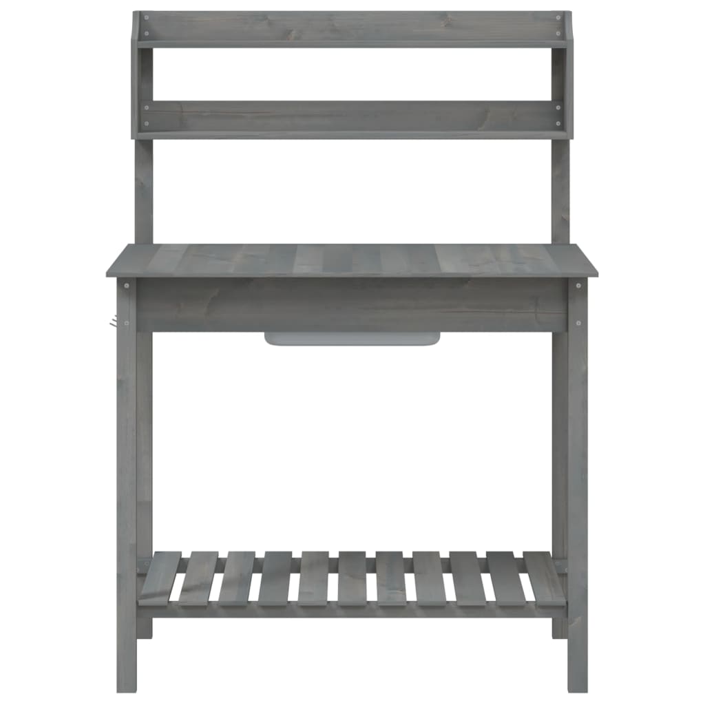 vidaXL Potting Table with Sink Grey 147,5x44x139,5 cm Solid Wood Fir