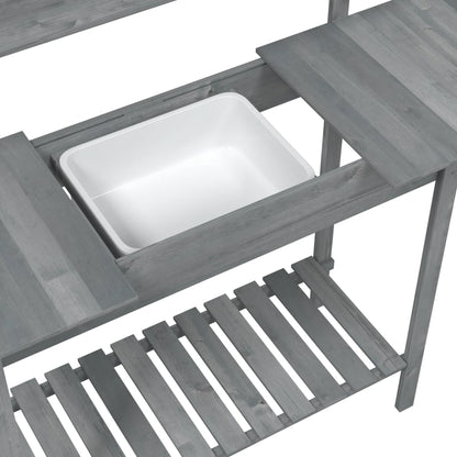 vidaXL Potting Table with Sink Grey 147,5x44x139,5 cm Solid Wood Fir