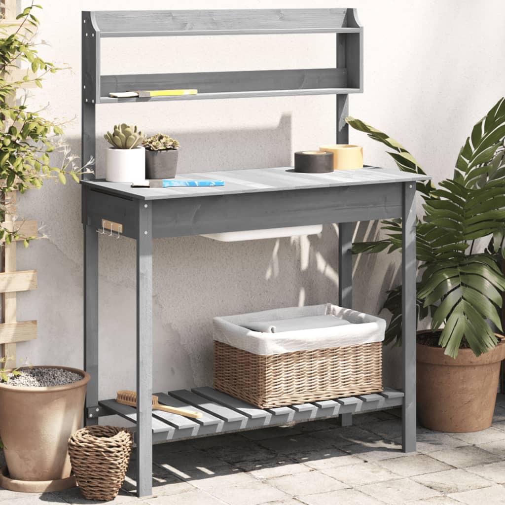 vidaXL Potting Table with Sink Grey 147,5x44x139,5 cm Solid Wood Fir