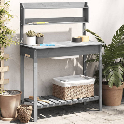 vidaXL Potting Table with Sink Grey 147,5x44x139,5 cm Solid Wood Fir