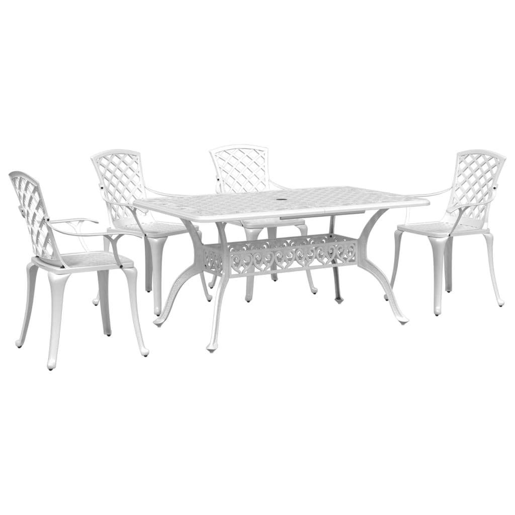 vidaXL Garden Dining Set | White | Cast Aluminium | 5 Piece | Durable