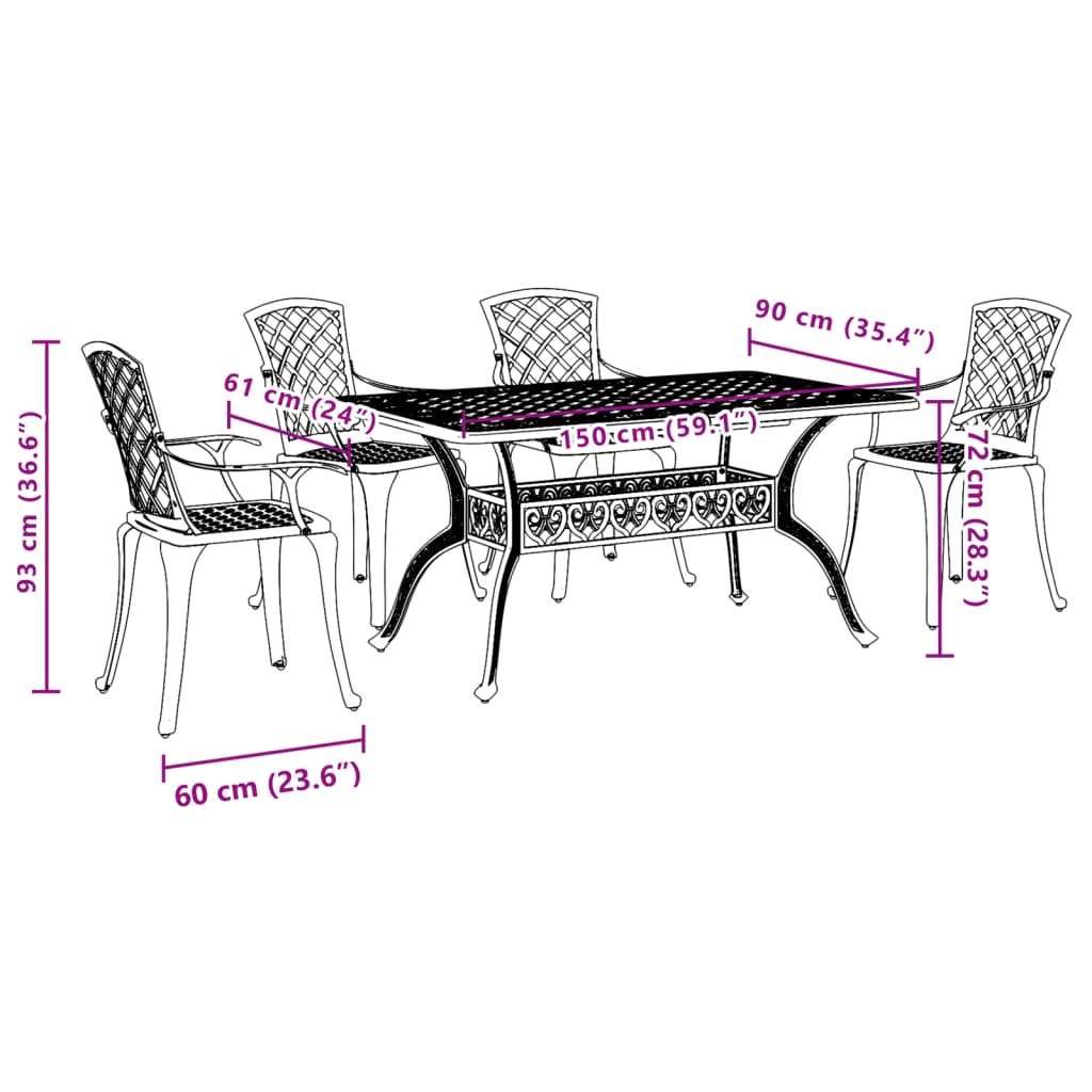 vidaXL Garden Dining Set | White | Cast Aluminium | 5 Piece | Durable
