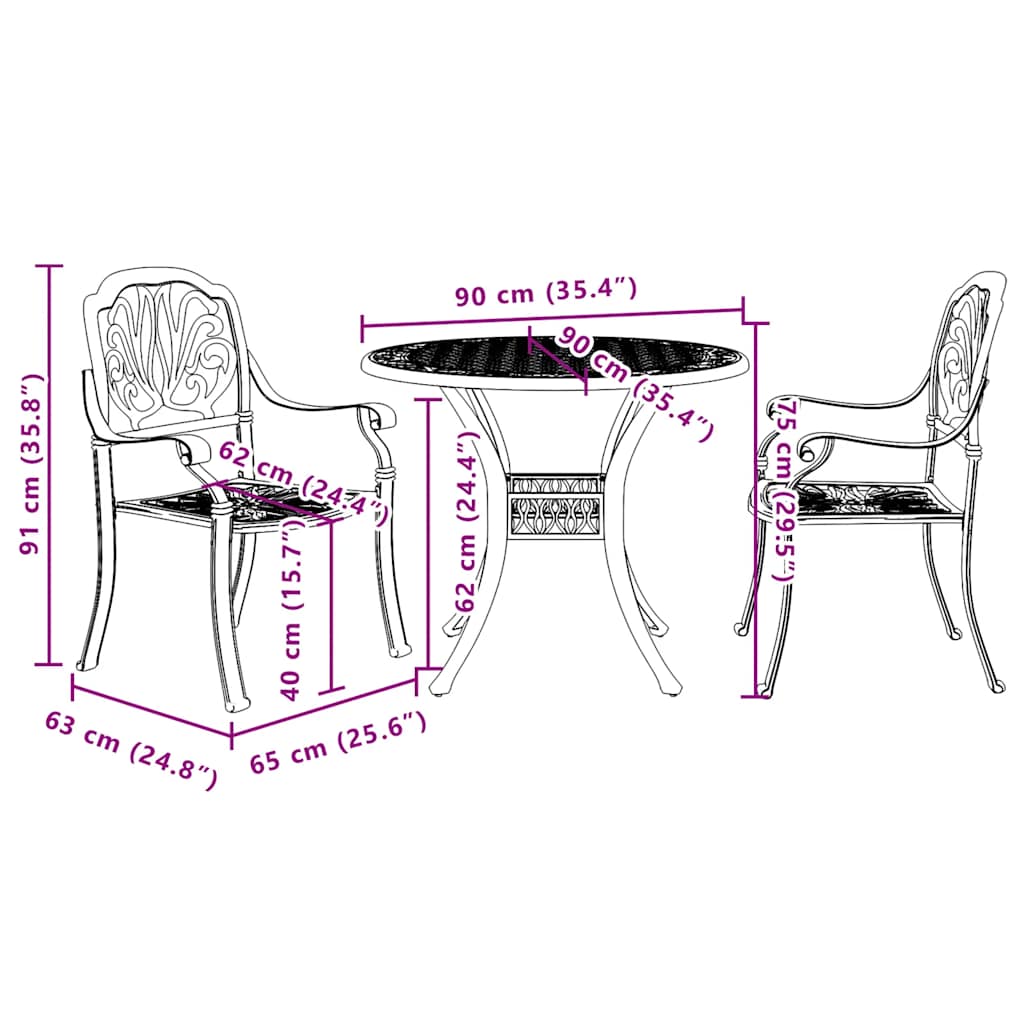 vidaXL Bistro Set | Black | Cast aluminium | Medium | Bistro Set | Round