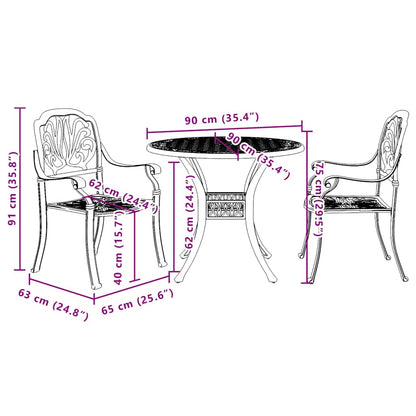 vidaXL 3 Piece Bistro Set Black Cast Aluminium