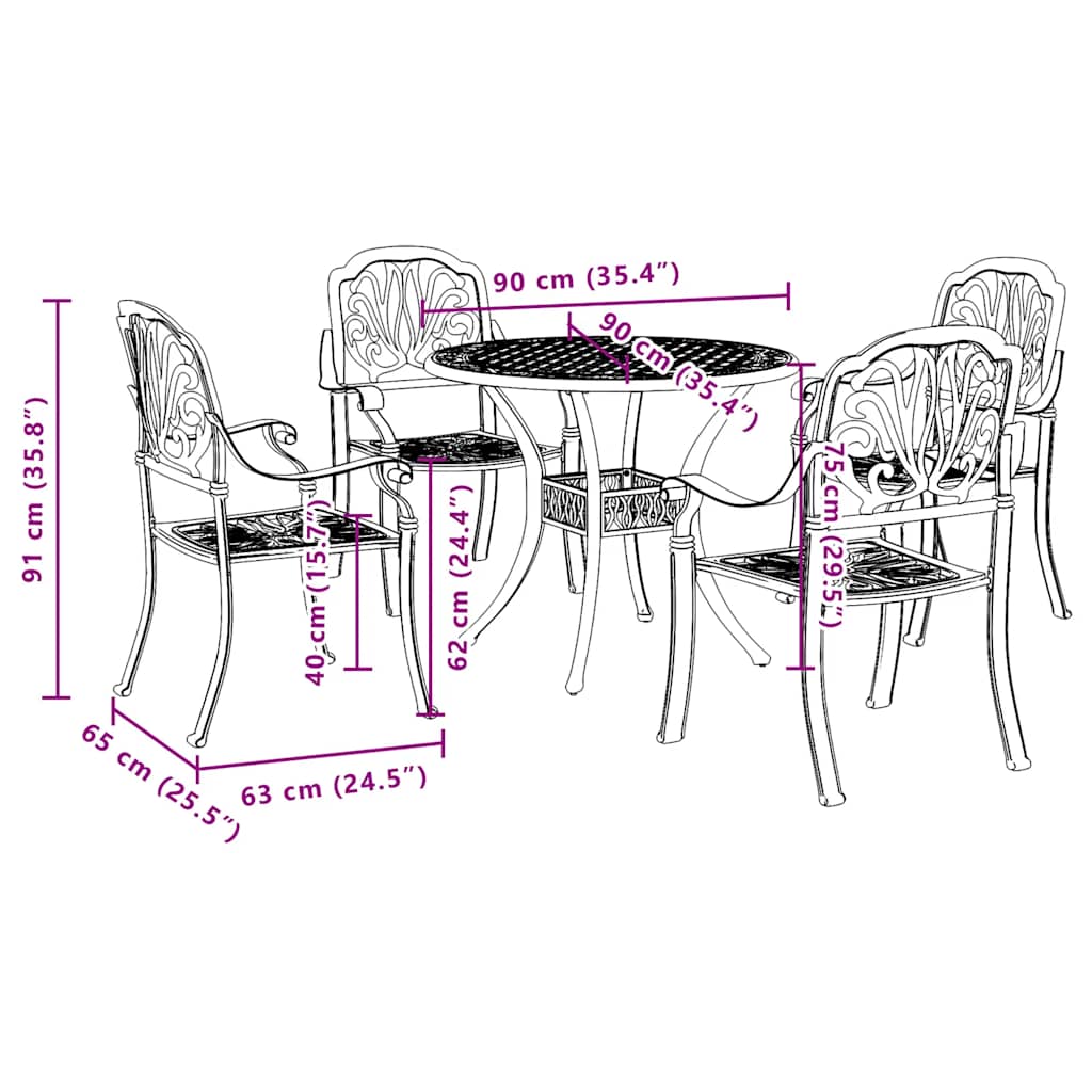 vidaXL 5 Piece Garden Dining Set Black Cast Aluminium