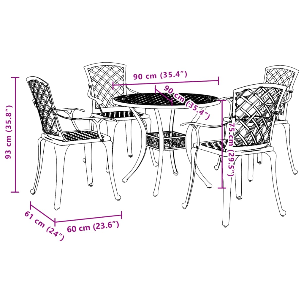 vidaXL Garden Dining Set | Black | Cast aluminium | Medium | Durable