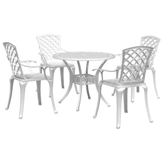 vidaXL Garden Dining Set | White | Cast Aluminium | 5 Piece Set |  Ergonomic