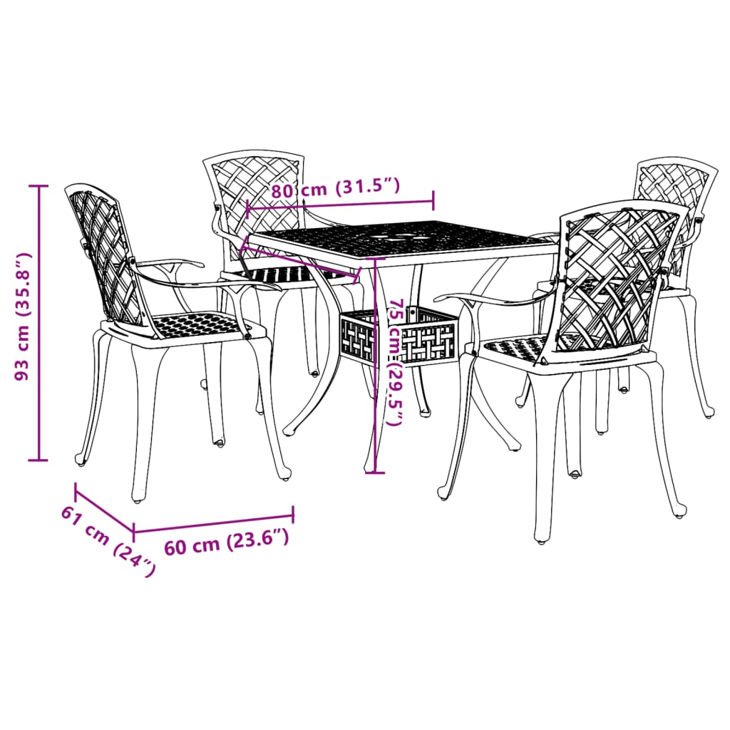 vidaXL 5 Piece Garden Dining Set Bronze Cast Aluminium